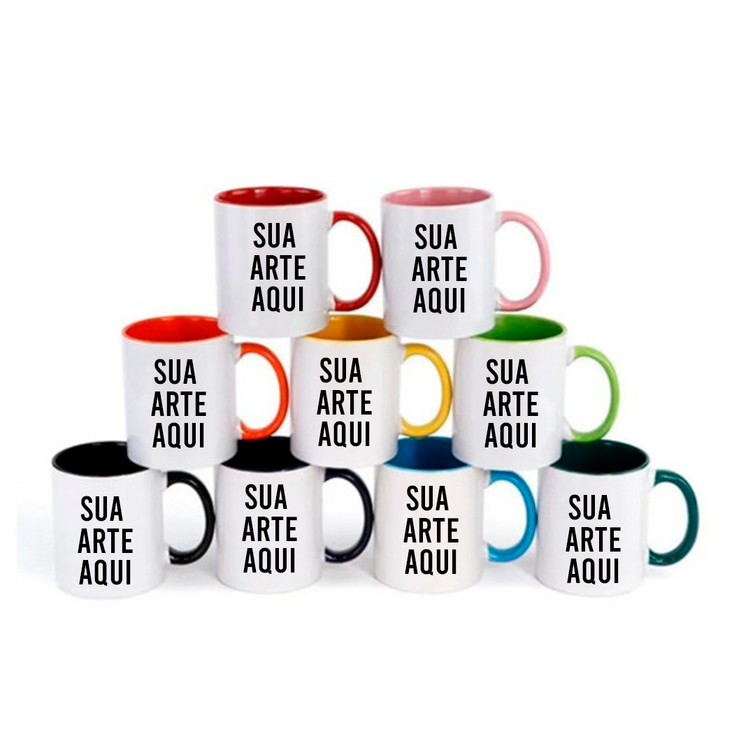 Caneca Branca com Alça e fundo colorido Personalizada