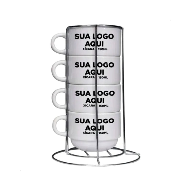 Kit 4 Xícaras de Porcelana Personalizadas com Sua Logo ou Foto (150ml)
