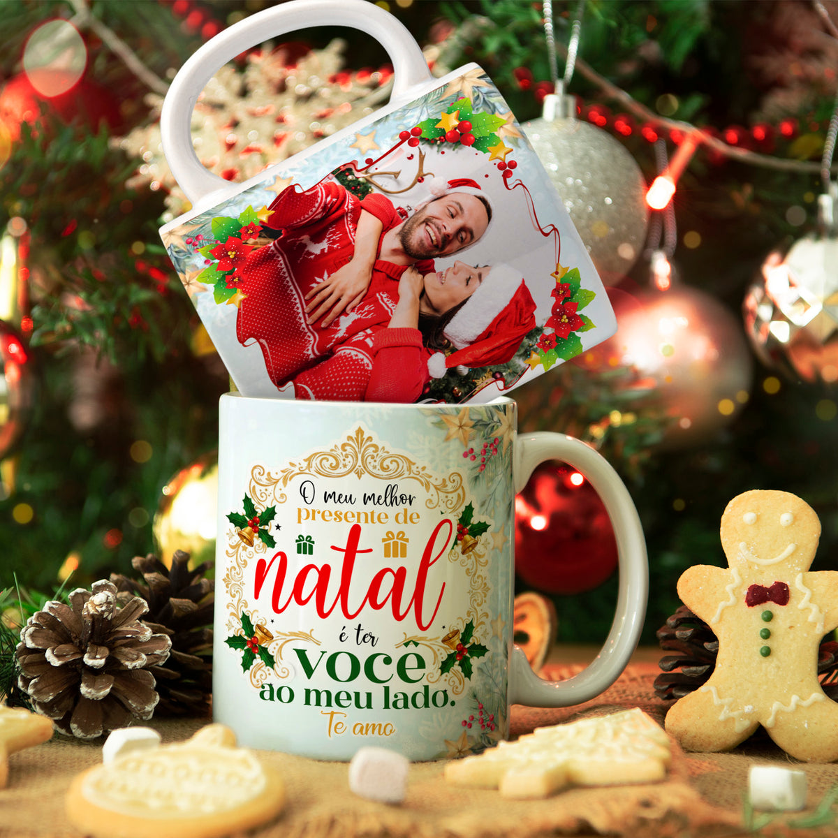 Caneca Personalizada "Feliz Natal" Com a foto Desejada