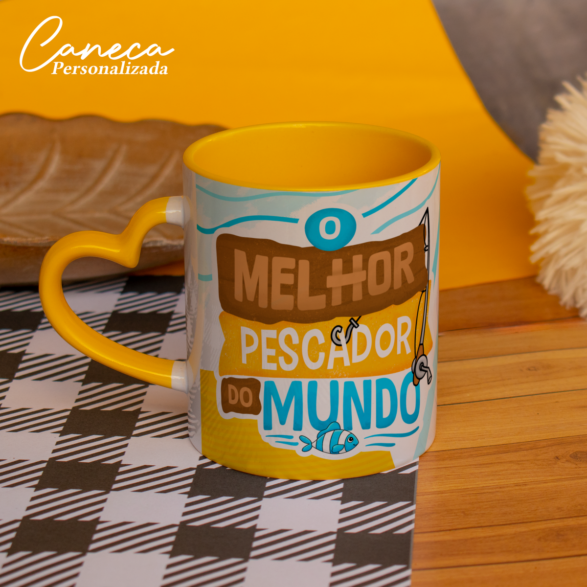 Caneca Dia dos Pais Alça de coração Pescador