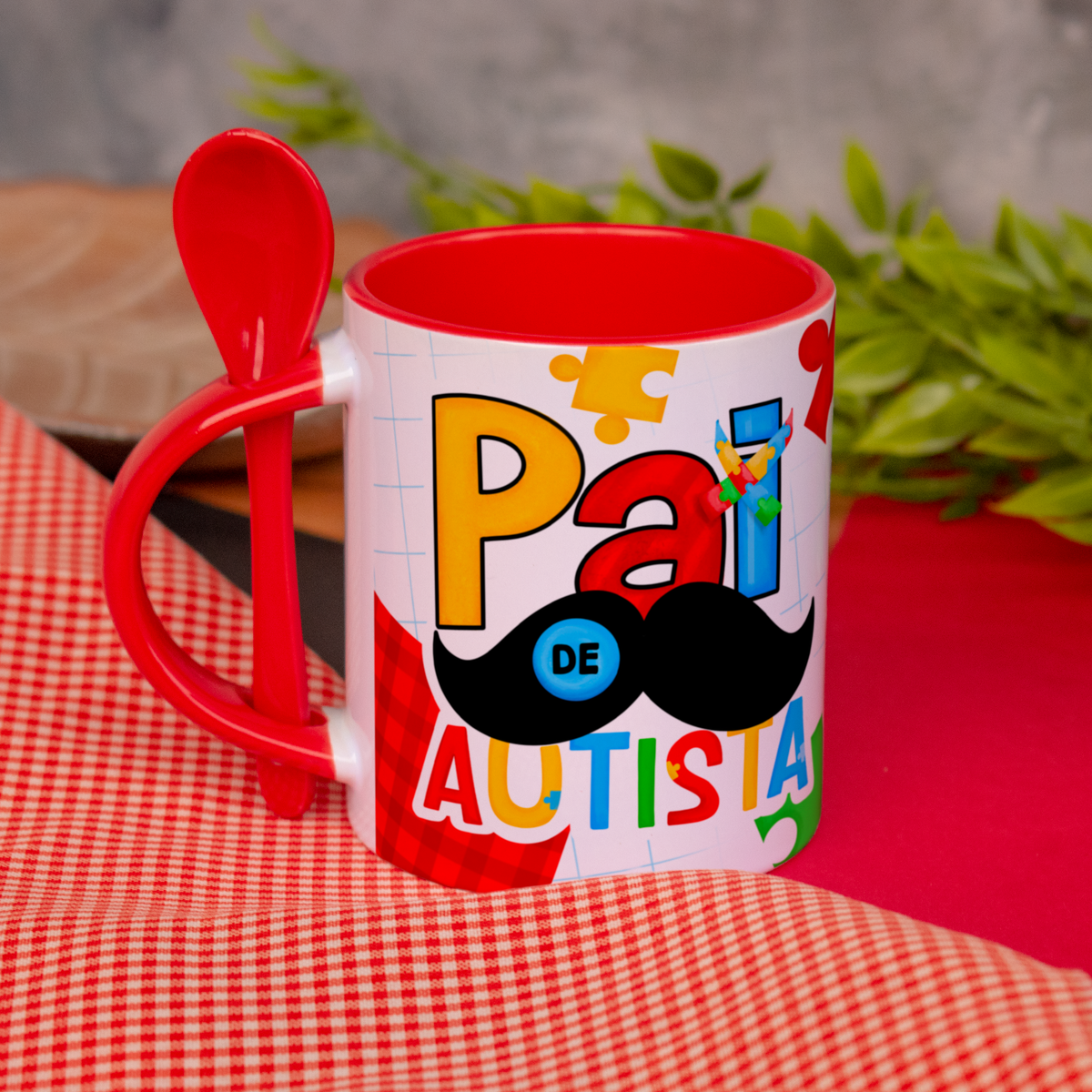 Caneca Dia dos Pais Alça Colorida e Colher