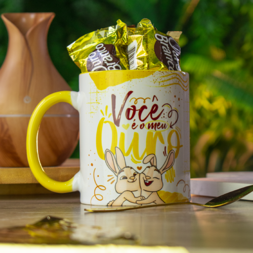 Caneca Alça Colorida de Páscoa Ouro Branco "Você é..."
