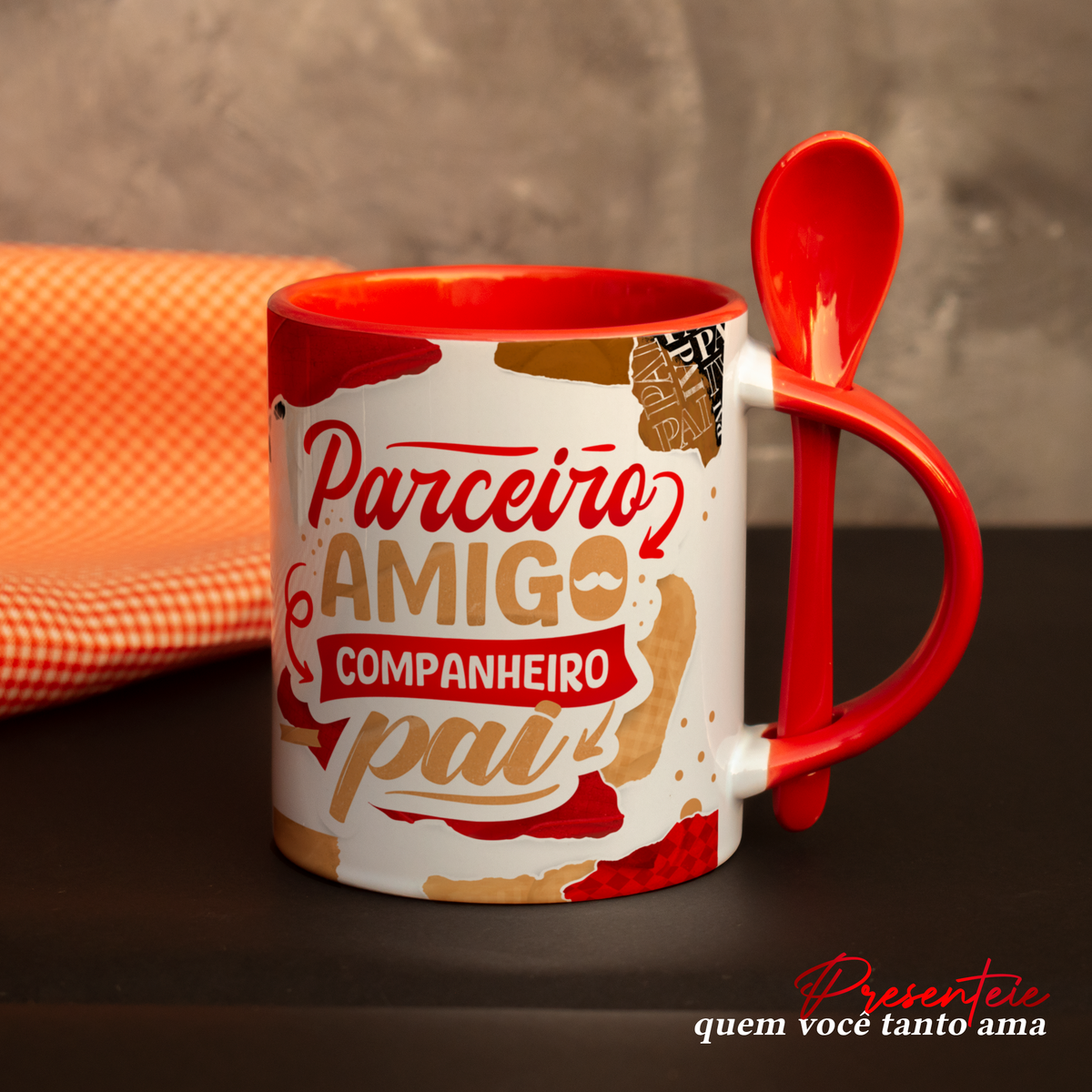 Caneca Dia dos Pais Alça Colorida e Colher Parceiro
