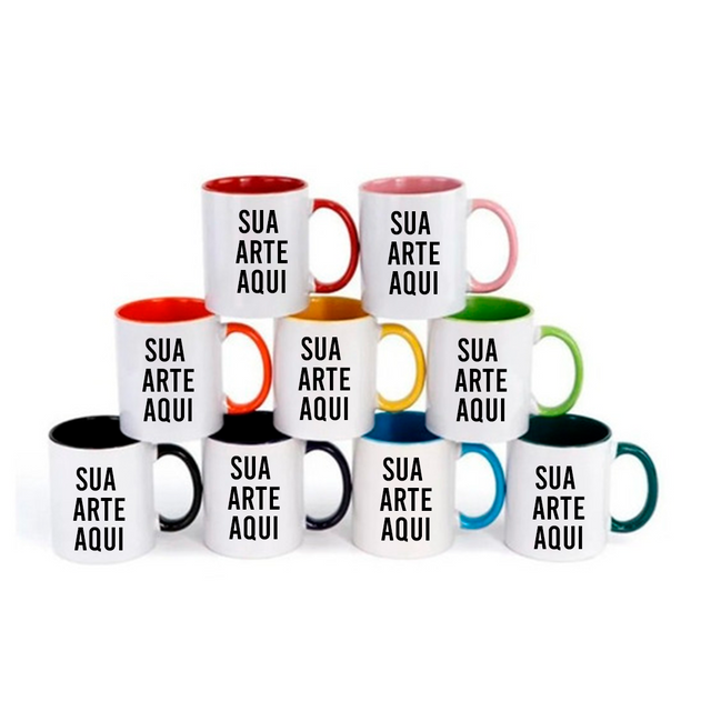 Caneca Branca com Alça e fundo colorido Personalizada
