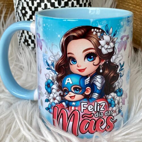 Caneca Personalizada Porcelana Mãe Capitã América