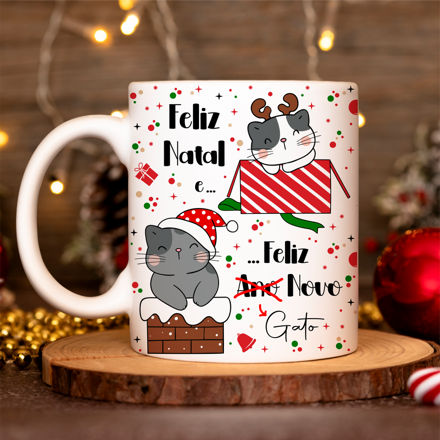 Caneca Personalizada Feliz Natal Pet Gato