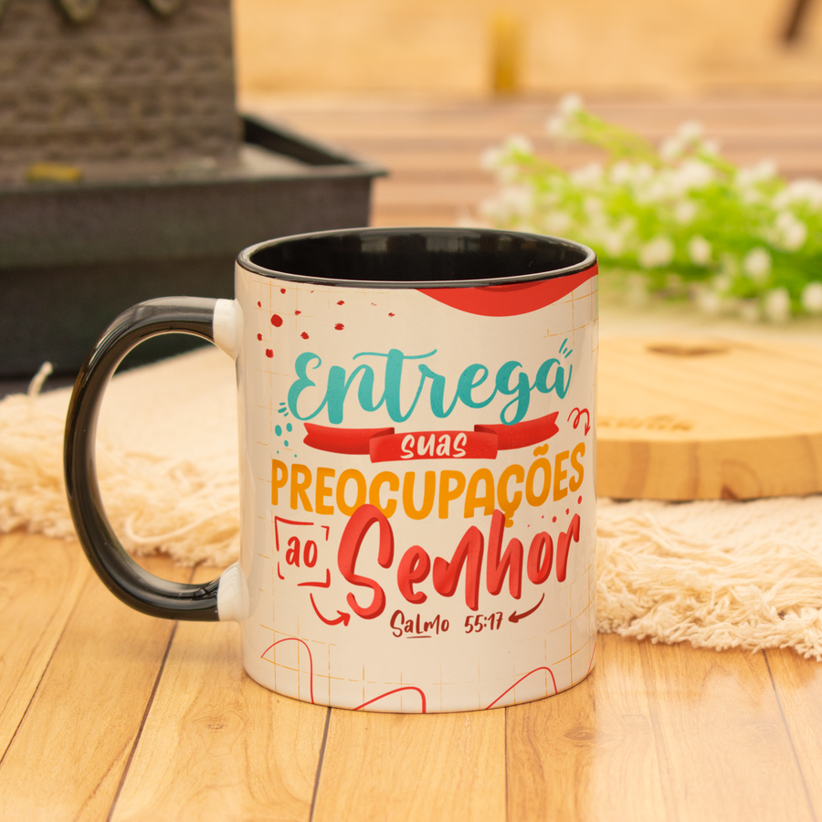 Caneca Personalizada Entrega as Suas... Fundo e Alça Preta
