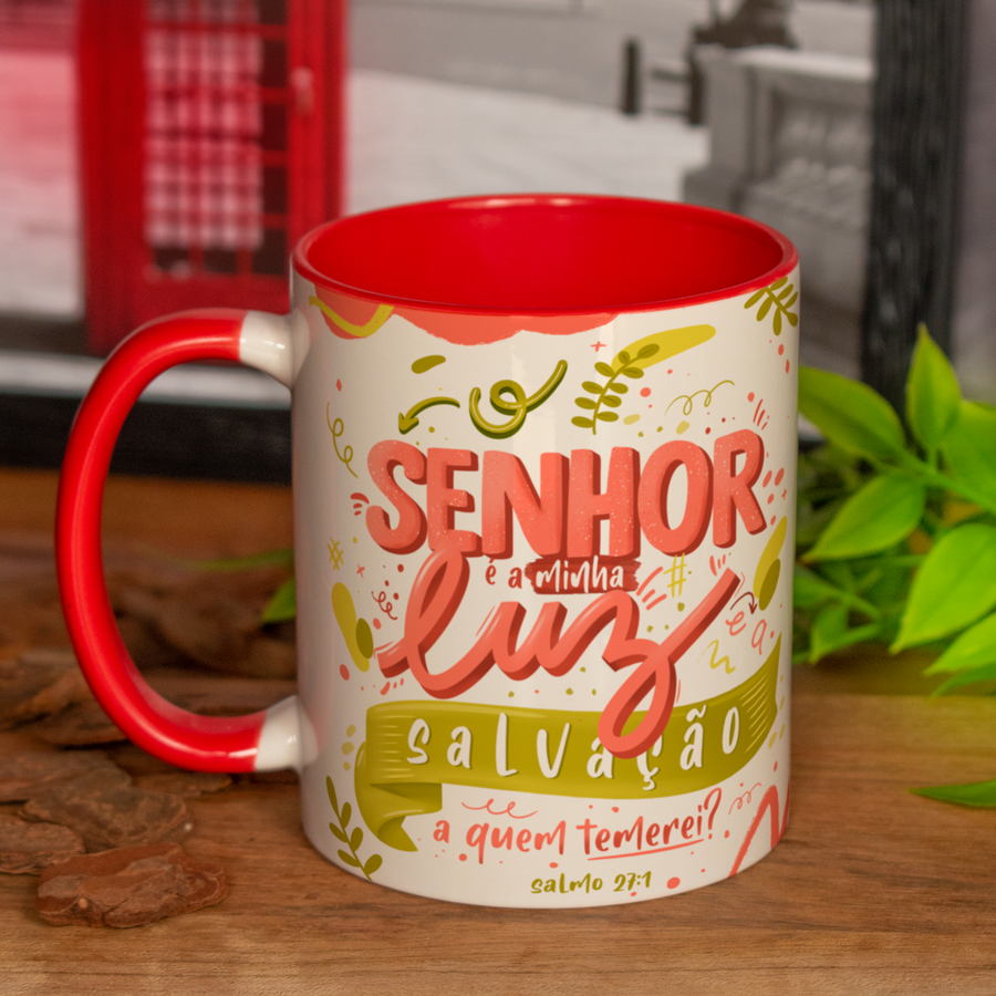 Caneca Personalizada O Senhor... Fundo e Alça Vermelha