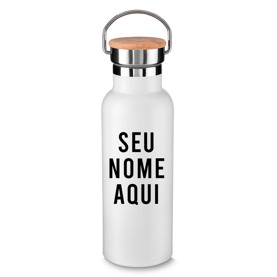 Garrafa Térmica Personalizada Aço Inox Tampa Bambu 500ml