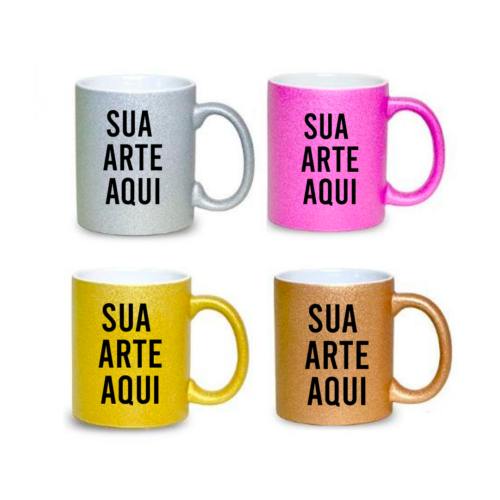 Caneca com Gliter Cores Diversas Personalizada 325ml