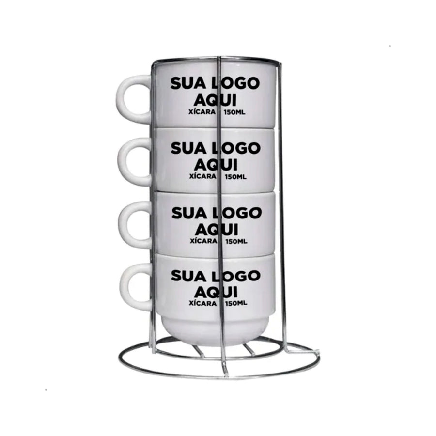 Kit 4 Xícaras de Porcelana Personalizadas com Sua Logo ou Foto (150ml)